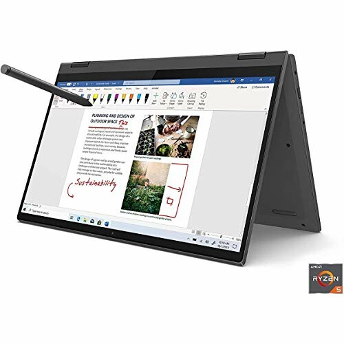 2-in-1 laptop in tablet mode with stylus and AMD Ryzen 5 badge