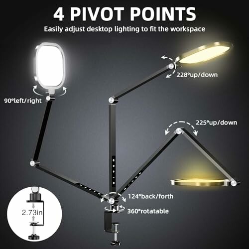 Diagram of a desk lamp with adjustable pivot points.