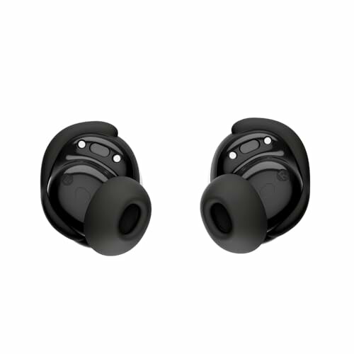 Black wireless earbuds with silicone tips