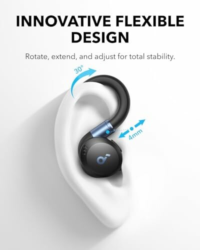 Earbud with flexible design showing rotation and adjustment features.