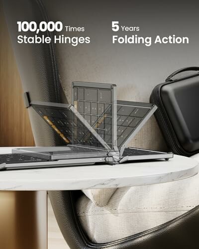 Foldable keyboard demonstrating stable hinges and folding action.