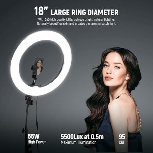 18-inch ring light with model for natural lighting