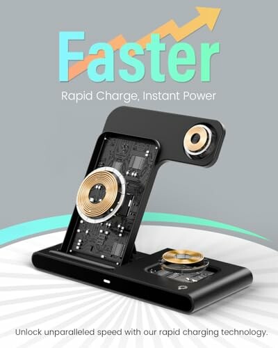 Sleek rapid charging device with circuit design and coils.