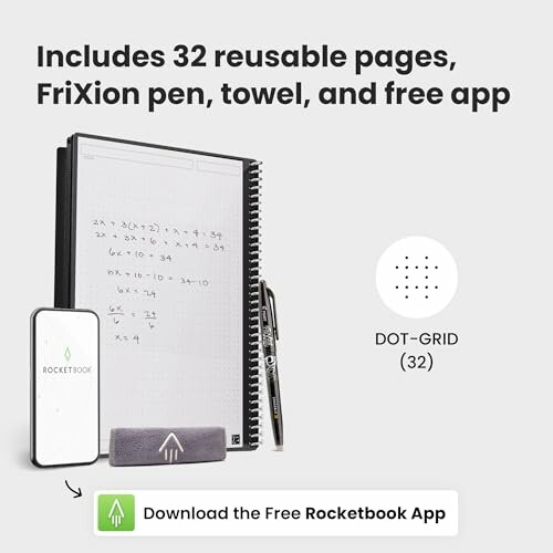 Rocketbook notebook set with app, pen, and towel.